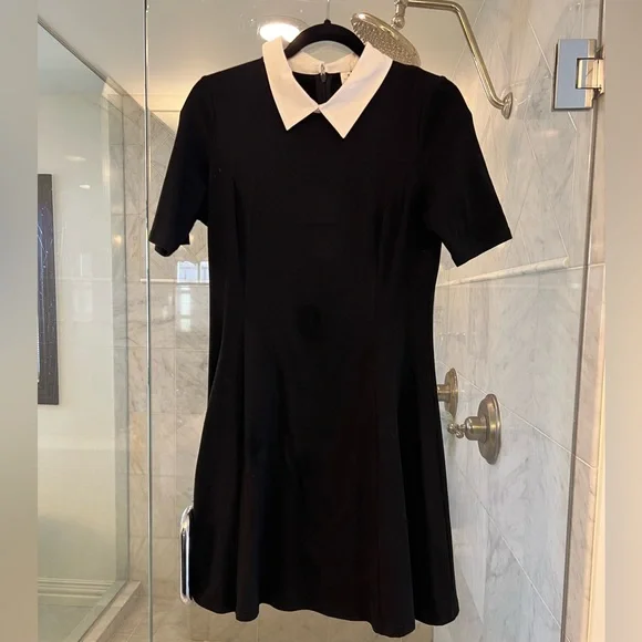 Black Jersey Dress With White Collar. Zip Up Back. Stretchy | Color: Black/White | Size: M | Jessnak's Closet Black Jersey Dress With White Collar. Zip Up Back. Stretchy | Color: Black/White | Size: M | Jessnak's Closet